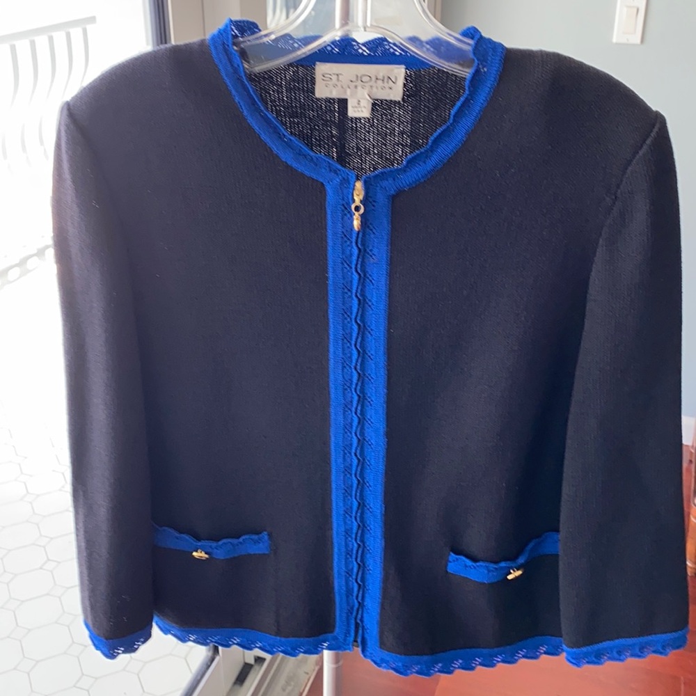St. John black and blue zip sweater blazer. Size 2